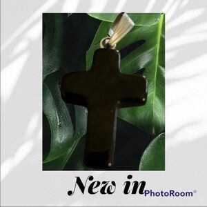 Handmade Natural gemstone cross necklace- black